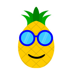 Cute pineapple cartoon style face with nred blue glasses illustration. Vector illustration fruit pineapple with a smiling expression in summer sunglass. fruit summer clip art mascot
