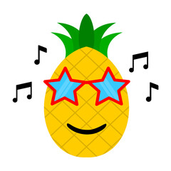Cute pineapple cartoon style face with star shape glasses illustration. Vector illustration fruit pineapple with a smiling expression in summer sunglass. fruit summer clip art mascot