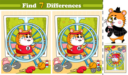Logical activity page for kids featuring featuring a cute hamster running in a wheel