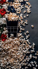 Movie Night  Popcorn  Flowers   Clapperboard