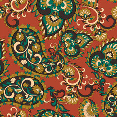 Seamless pattern traditional Asian paisley design. Vector pattern for textile design and fabrics, fashionable and delicate.