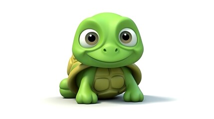 Obraz premium Adorable cartoon turtle, 3D rendering, isolated on white background.