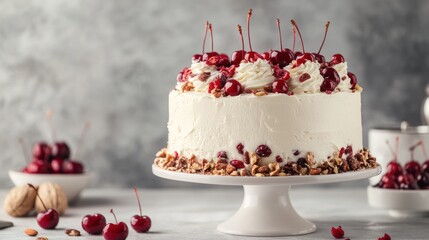 Delicious Black Forest Cake with Cherries and Nuts