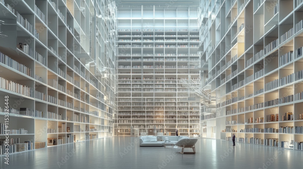 Poster a wide shot of a large distribution warehouse with high shelves stacked with products, highlighting 