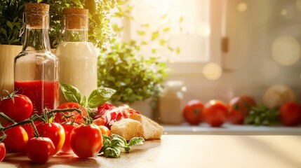 Delicious Italian Food Photography  Tomatoes  Basil  Bread  Sauce