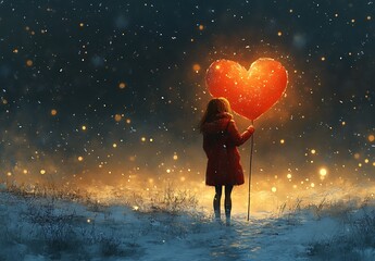 Obraz premium Person Holding a Heart-Shaped Balloon Happy Valentine Day