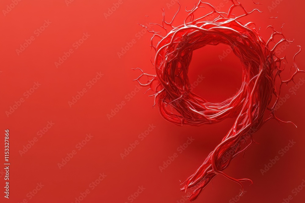 Poster a red string with the number nine on it