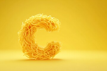 A large, yellow letter C made out of spaghetti noodles