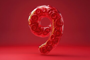 A red background with a red number 9 and red blood cells
