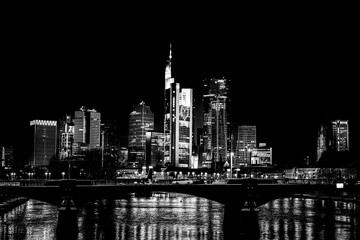Frankfurt am Main, Germany - December 21, 2024: Night view of the city center.