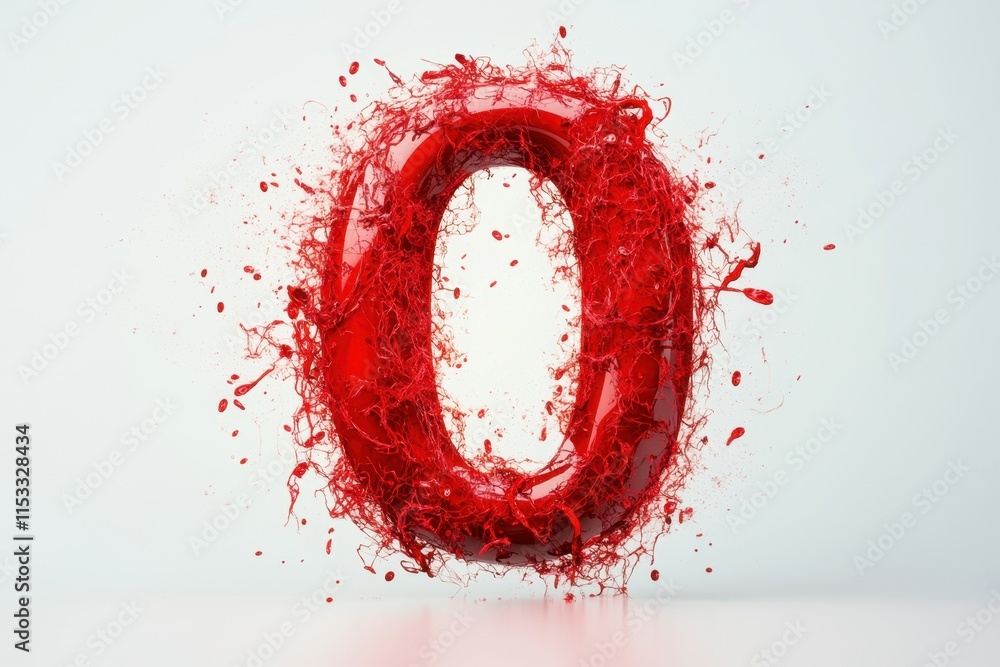 Poster a red stringy object that looks like the letter o