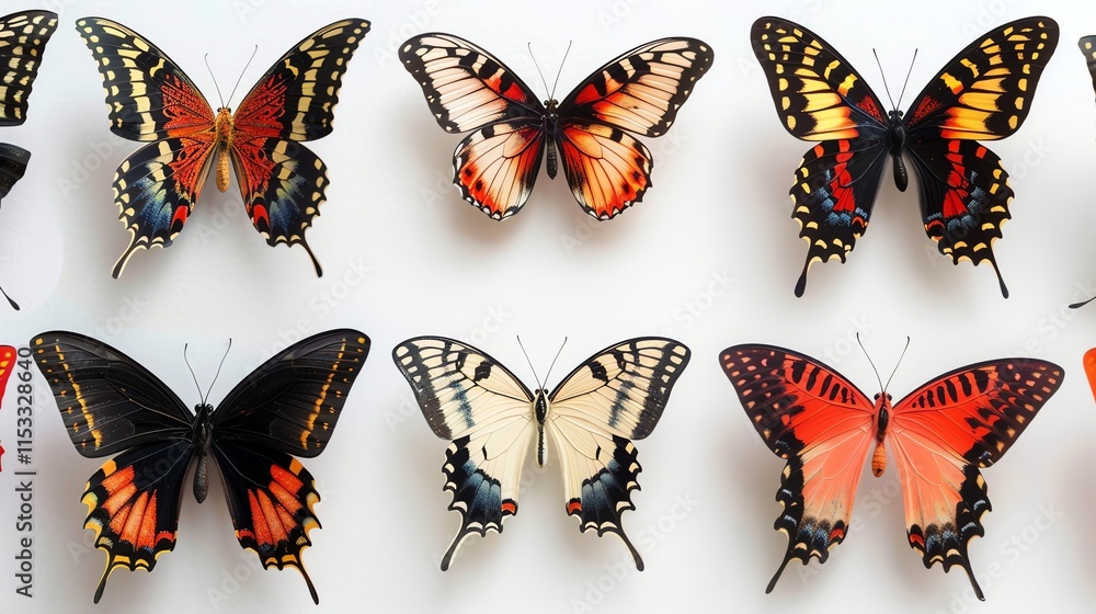 Aufkleber a collection of butterflies with various colors and patterns.