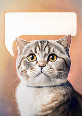 Expressive Tabby Cat Portrait with Speech Bubble