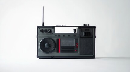 Isolated vintage ghetto blaster on a white background, showcasing the iconic '80s portable music experience with a modern twist.