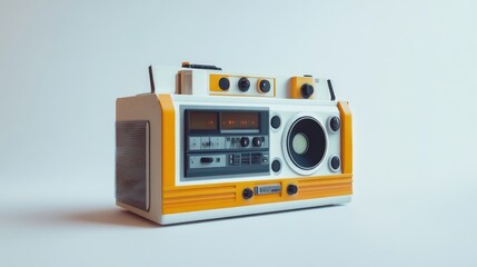 Obraz premium Isolated vintage ghetto blaster on a white background, showcasing the iconic '80s portable music experience with a modern twist.