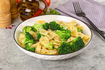 Italian pasta farfalle with broccoli