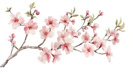 Soft pink sakura blossoms on a tree, beautifully captured against a minimalistic white background, perfect for spring or nature-themed designs.d0d8f7aa50fb