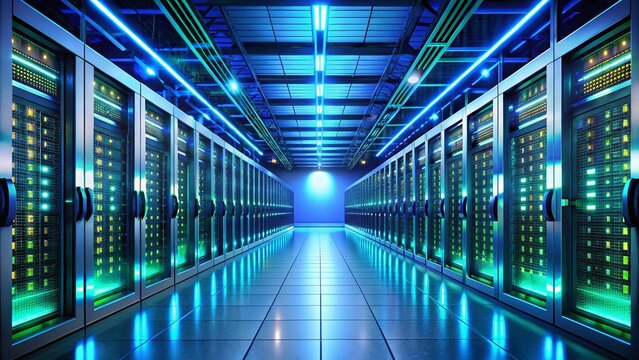 Secure Data Center: Glowing Servers & Advanced Digital Security Systems