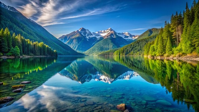 Serene Chilliwack Lake Reflection of Mount Redoubt, Skagit Range, British Columbia, Canada