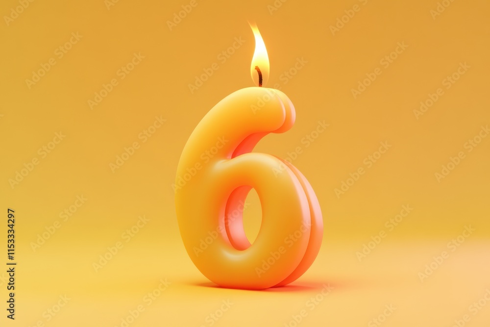 Poster a lit candle on a yellow background with the number 6 on it