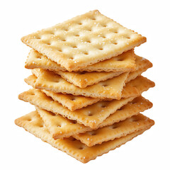 stacked pile of crispy saltine crackers isolated on transparent background Generative Ai.