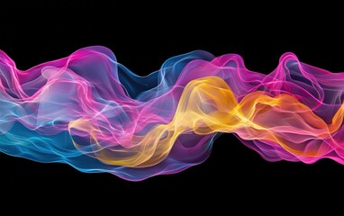Obraz premium A fluid, wave-like gradient of neon colors, including electric pink, bright yellow, and cyan, forming a smooth abstract flow