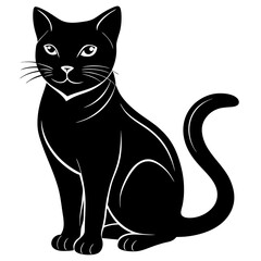 Black cat silhouette vector on white background.