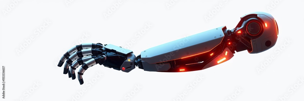 Poster futuristic robotic arm with sleek metallic design and glowing neon lights in a sci-fi setting, robot