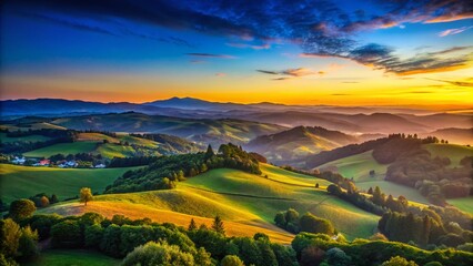 Naklejka premium Serene Mountain Panorama: Breathtaking Low-Light Landscape Photography