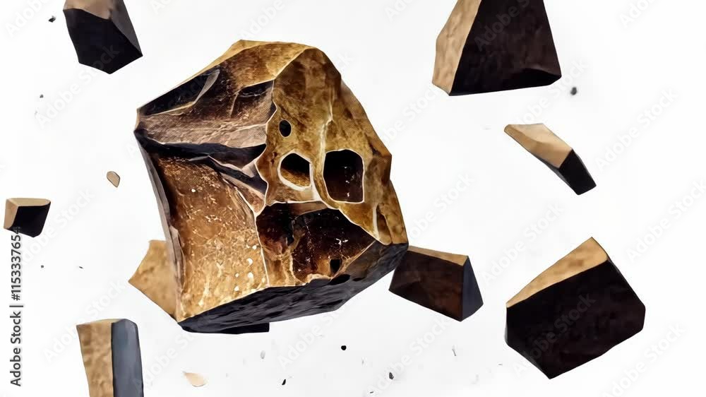 Aufkleber artistic composition of floating asteroid pieces in outer space, emphasizing shape and texture under