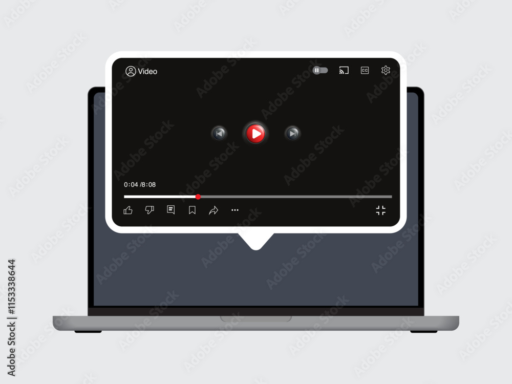 Poster social media video player mockup: ui and ux templates for laptop and notebook computer screens. vide