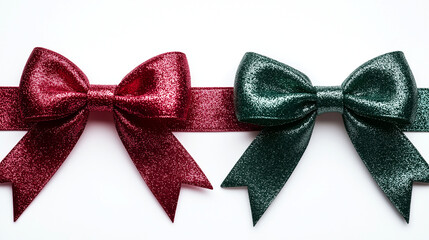 green bow, red bow on a white background
