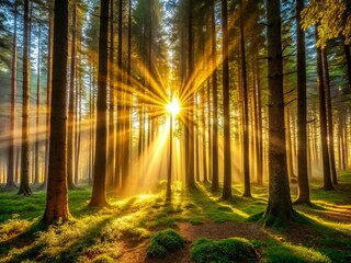 Obraz premium Serene Sunlight Dappled Forest: Tranquil Nature Scene Stock Photo