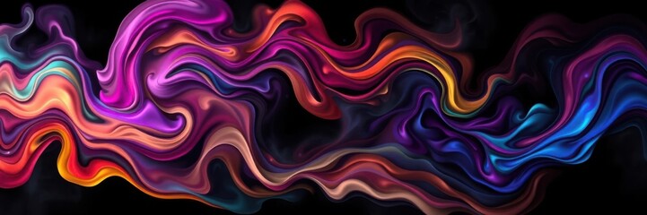 Fototapeta premium Vibrant Swirls of Colorful Abstract Waves Flowing in a Black Background Creating a Dynamic and Eye-Catching Visual Experience