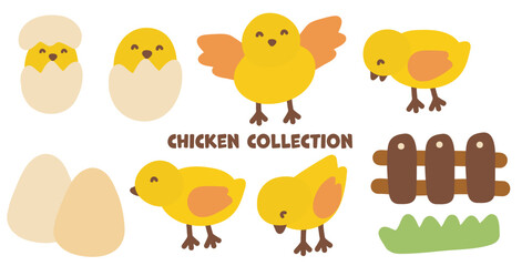 Playful Chicken Collection Illustration