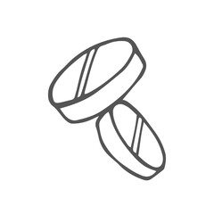Pills sketch. Medical capsules. Medicines vitamins. Hand drawn line art illustration.