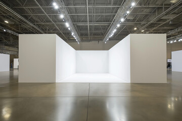 Empty exhibition hall front view with lightning 