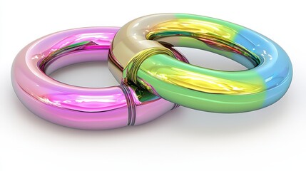 Naklejka premium Abstract Metallic Rings Intertwined Holographic Colorful 3D Render