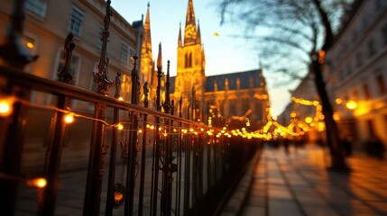 Intricate Gothic Church with Decorative Lighting