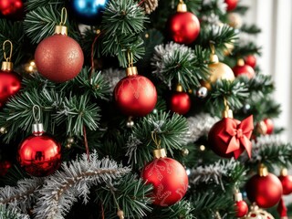 Festive Christmas Tree Decorated with Red and Gold Ornaments in a Cozy Home Setting, Capturing the Spirit of the Holiday Season