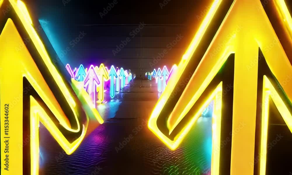 Poster a vibrant display of neon arrows in various colors, creating a dynamic and futuristic atmosphere. th