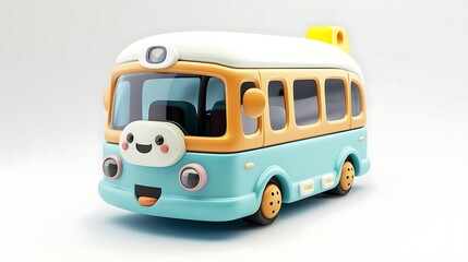 Cute cartoon bus toy isolated on white background.