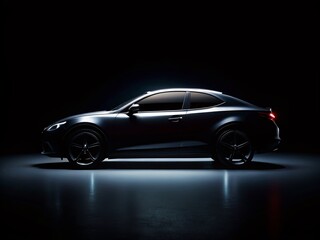 Silhouette of a Car at Night, Black Background, Dramatic Lighting
