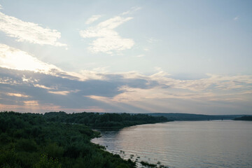 Landscape of Vyatka river. Vyatskiye Polyany, Kirov region,Russia. View of the river on a summer day.
