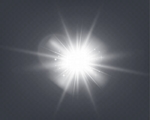 	
Bright glowing light burst with soft edges and subtle rays on a transparent background, suitable for overlays and design projects.	
