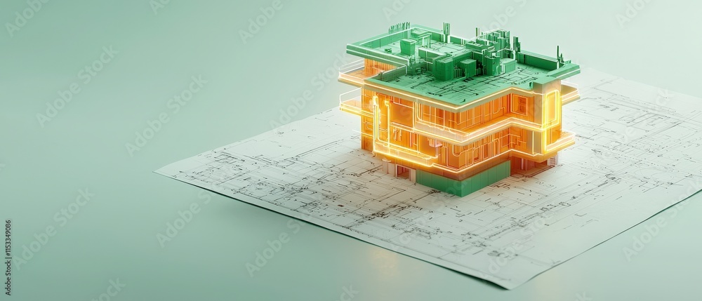 Poster futuristic building design 3d render blueprint