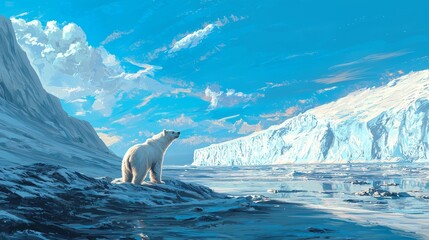 Fototapeta premium Polar Bear Solitary Arctic Glacial Landscape