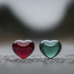 Romantic Glass Hearts  Red and Green  Love  Valentine s Day  Couple  Symbol  Passion  Affe