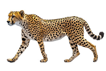 Fototapeta premium Cheetah walking gracefully with detailed spots, isolated on transparent background