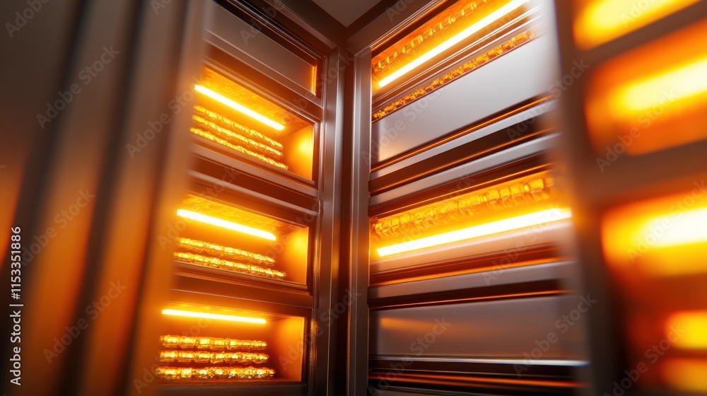 Poster glowing server racks in a data center.
